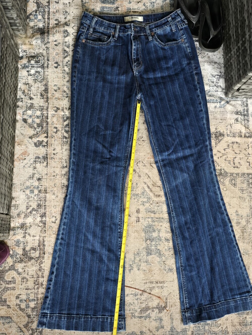 Rock&Roll Denim Women's Dark Blue Striped Flare Jeans 33